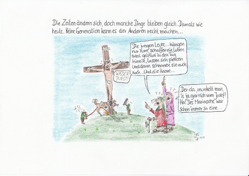 Cartoon: Damals und Heute (medium) by Tom13thecat tagged glaube,jesus