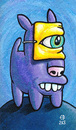 Cartoon: Masked Dog (small) by birdbee tagged dog,purple,mask,painting,acrylic