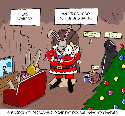 Cartoon: weihnachtsmann identität (medium) by leopold maurer tagged ostern,kostüm,identität,osterhase,weihnachten,weihnachtsmann,weihnachtsmann,weihnachten,osterhase,identität,kostüm,ostern