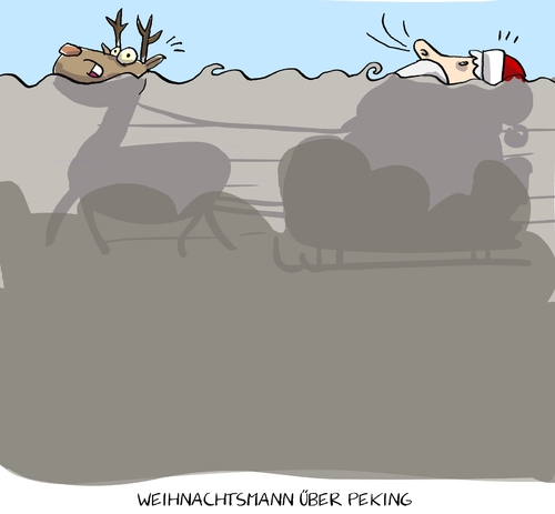 Cartoon: weihnachtsmann über peking (medium) by leopold maurer tagged weihnachtsmann,peking,smog,klima,feinstaub,weihnachten,umweltverschmutzung,weihnachtsmann,peking,smog,klima,feinstaub,weihnachten,umweltverschmutzung