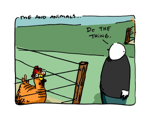 Cartoon: me and animals (medium) by ericHews tagged farm,hen,chicken,animal