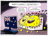 Cartoon: Tiebreak... (small) by markus-grolik tagged tennis,djokovic,einreise,visum,australien,corona,pandemie,impfnachweis,leistungssport,impfung,geimpft,genesen