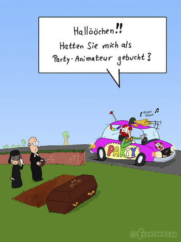 Cartoon: Animateur (medium) by Frank Zimmermann tagged animateur,beerdigung,pfarrer,pastor,trauer,auto,clown,party,cartoon,fcartoons