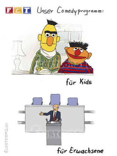 Cartoon: Comedyprogramm (medium) by Frank Zimmermann tagged comedyprogramm,ernie,bert,lampe,politik,politician,fcartoons,show,lüge,lie,tv,kids,cartoon
