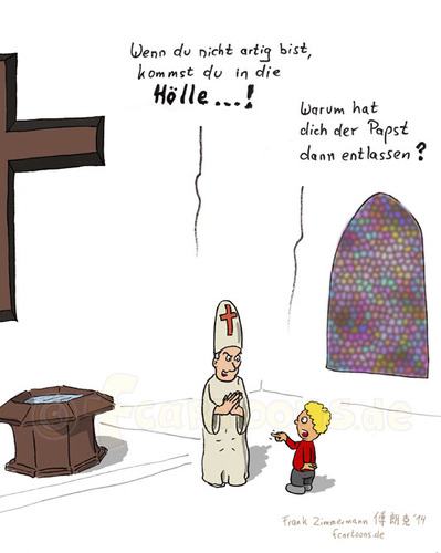 Cartoon: Pastor (medium) by Frank Zimmermann tagged pastor,kirche,abt,papst,belästigen,junge,blond,frech,kreuz,taufe,fenster,kirchenfenster