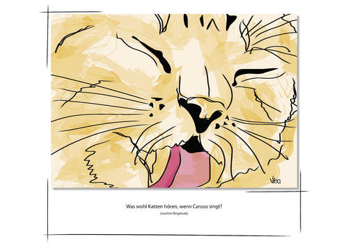 Cartoon: Caruso cat (medium) by VINA tagged vina,marion,ringelnatz,joachim,cat,katze,caruso,hören,singen