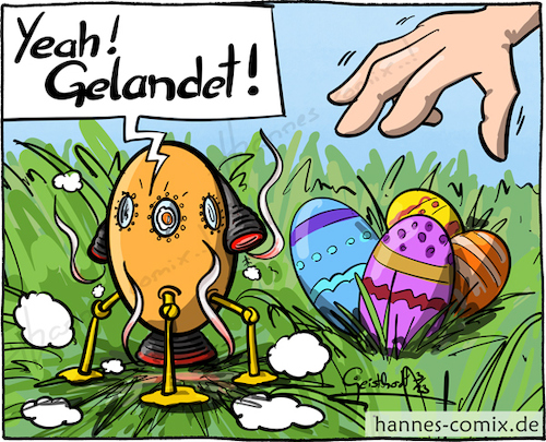 Cartoon: Osteraliens (medium) by Hannes tagged aliens,außerirdische,ostern,osterei,rakete,rocket,easter,easteregg,invasion,explorer,ei,egg