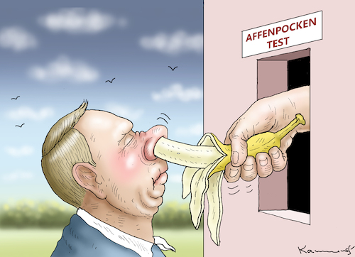 Cartoon: AFFENPOCKEN-TEST (medium) by marian kamensky tagged affenpocken,test,affenpocken,test