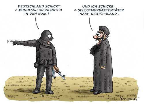 Cartoon: Bundeswehr im Irak (medium) by marian kamensky tagged irak,isis,al,baghdadi,terrorismus,bundeswehr,irak,isis,al,baghdadi,terrorismus,bundeswehr