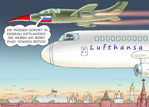 Cartoon: LUFTPIRATERIE GEHT WEITER! (medium) by marian kamensky tagged lukaschenko,putin,raynair,belarus,terrorismus,lukaschenko,putin,raynair,belarus,terrorismus