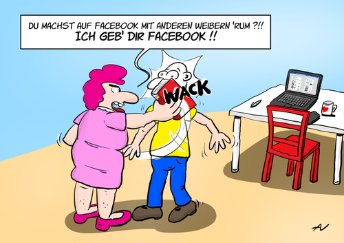 Cartoon: Facebook (medium) by Andreas Vollmar tagged facebook,social,media,streit,eifersucht