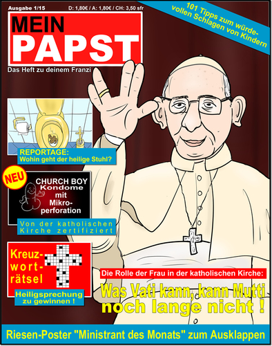 Cartoon: Mein Papst (medium) by Andreas Vollmar tagged vatikan,stuhl,heiliger,franziskus,kondom,katholische,kirche,papst
