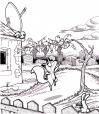 Cartoon: the fox and the grapes (small) by buddybradley tagged fox,grapes,bunny,bird,aesop,fable,esopo,favola,illustration,illustrazione,black,white,bianco,nero,collina,citta,cartoon,handmade,hill,city,jump,jumping,drawing,drawn
