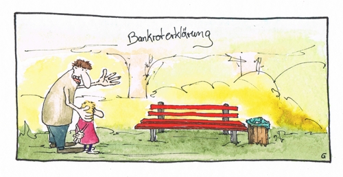 Cartoon: Bankroterklärung (medium) by geralddotcom tagged bank,erwachsener,kind,aquarell,erklärung,erziehung,farbe,rot,bankrott,bankrotterklärung