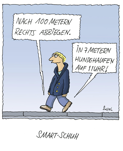 Cartoon: Der Fortschritt (medium) by fussel tagged zukunft,navigation,navi,fortschritt,fort,schritt,cebitn,wmc,gehe,laufen,intelligent,schuh,shoe,smart