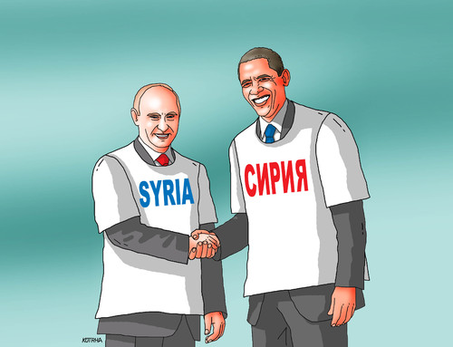 Cartoon: syria (medium) by Lubomir Kotrha tagged obama,putin,war,peace,syria,world,usa,russia