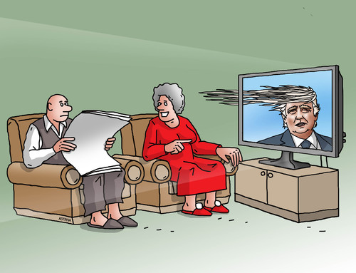 Cartoon: trumptv (medium) by Lubomir Kotrha tagged hillary,clinton,donald,trump,usa,dollar,president,election,world