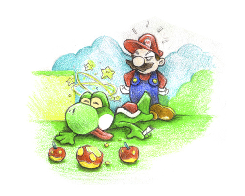 Cartoon: Mario and Yoshi (medium) by Trippy Toons tagged super,mario,yoshi,trippy,marihu,weed,cannabis,stoner,kiffer,ganja,video,game