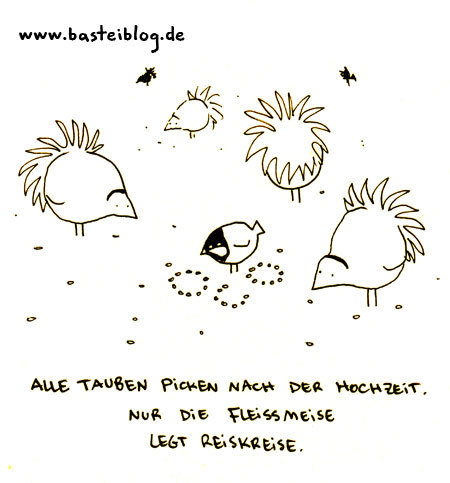 Cartoon: Fleissmeise. (medium) by puvo tagged meise,hochzeit,taube,reis