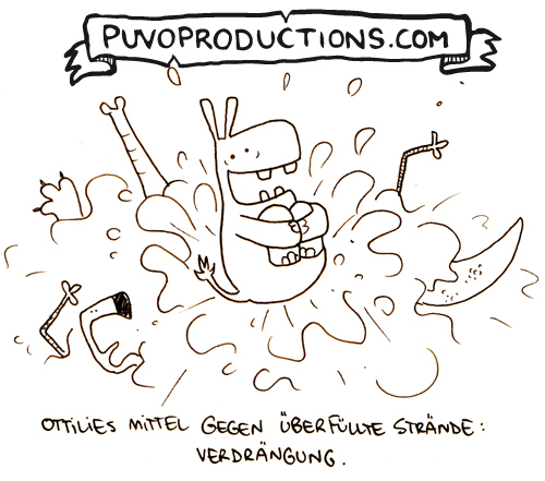 Cartoon: Verdrängung (medium) by puvo tagged sommer,wasser,strand,verdrängung,physik,nilpferd,flusspferd,welle,meer,see