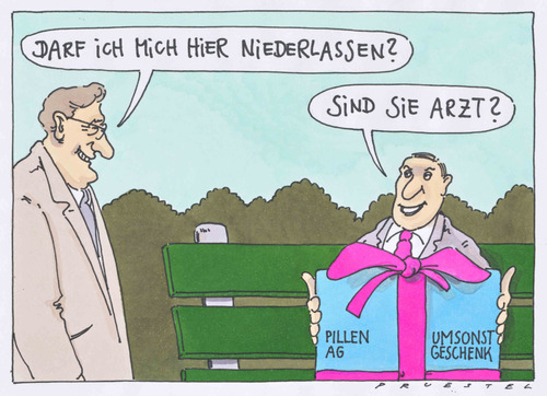 Cartoon: doktorglück (medium) by Andreas Prüstel tagged bestechung,geschenke,pharmaindustrie,niedergelasseneärzte,ärzte,arzt,gesundheit,pharmaindustrie,bestechung