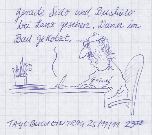 Cartoon: tagebuch (medium) by Andreas Prüstel tagged tagebuch,selbst,lanz,tv,sido,bushido,kotzen,tagebuch,selbst,sido,bushido,kotzen,tv,lanz