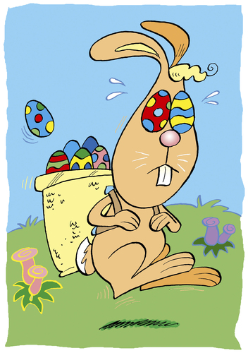 Cartoon: Osterhase (medium) by astaltoons tagged ostern,osterhase,eier,bunt,retro,wiese,blumen