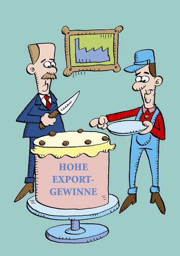 Cartoon: Wirtschaft (medium) by astaltoons tagged exporte,gewinne,retro,torte,handwerker,geld