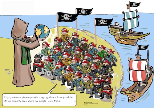 Cartoon: Jurisdiction (medium) by paparazziarts tagged property,laws,intellectual,piracy,theft,pirates,jurisdiction