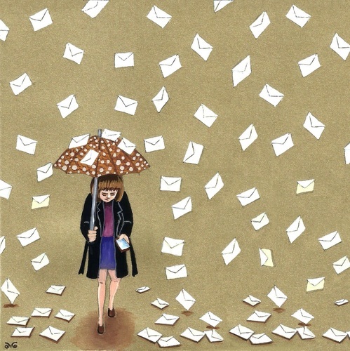 Cartoon: A mailing day (medium) by menekse cam tagged tradition,mail,email,mailing,umbrella,girl,mobile,phone,online