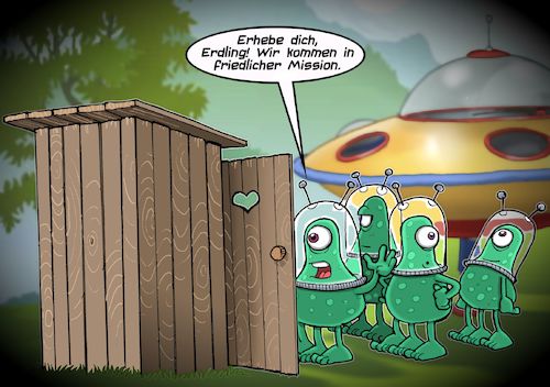 Cartoon: Begegnung der dritten Art (medium) by Chris Berger tagged klo,häusl,aliens,ausserirdische,besuch,klo,häusl,aliens,ausserirdische,besuch