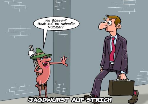 Cartoon: Flachwitz (medium) by Chris Berger tagged jagdwurst,aufstrich,freier,prostitution,nutte,jagd,flachwitz,jagdwurst,aufstrich,freier,prostitution,nutte,jagd,flachwitz