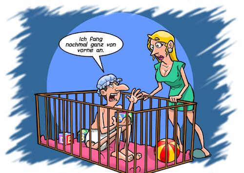 Cartoon: Ganz von vorne (medium) by Chris Berger tagged neuanfang,leben,beschluss,krise,baby,erwachsener,karriere,neuanfang,leben,beschluss,krise,baby,erwachsener,karriere