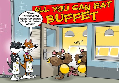 Cartoon: Hamster (medium) by Chris Berger tagged buffet,all,you,can,eat,hamster,hunde,buffet,all,you,can,eat,hamster,hunde