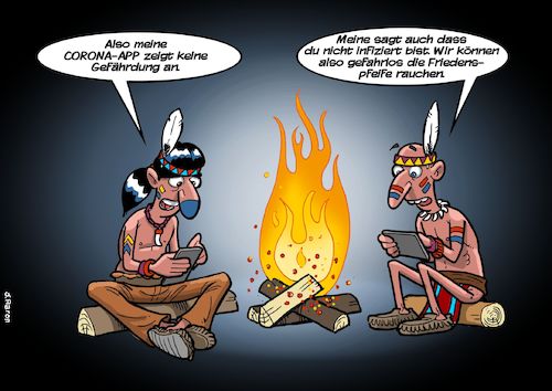 Cartoon: Indianer (medium) by Chris Berger tagged corona,app,covid,pandemie,indianer,friedenspfeife,corona,app,covid,pandemie,indianer,friedenspfeife