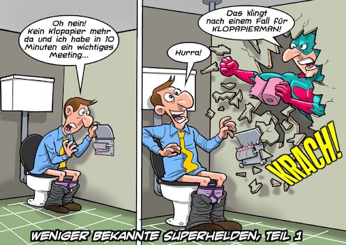 Cartoon: Klopapiermann (medium) by Chris Berger tagged superheld,hero,superman,toilette,klo,toilettpapier,loo,wc,superheld,hero,superman,toilette,klo,toilettpapier,loo,wc
