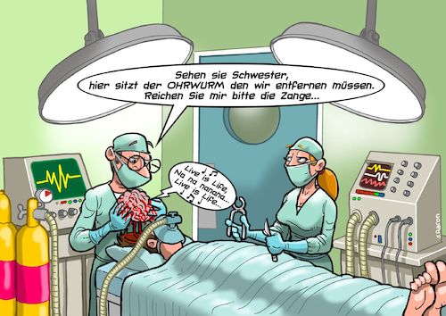 Cartoon: Ohrwurm (medium) by Chris Berger tagged ohrwurm,lied,song,chirurg,operation,ohrwurm,lied,song,chirurg,operation