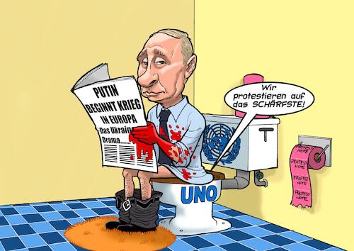 Cartoon: Putin versus UNO (medium) by Joshua Aaron tagged putin,ukraine,menschenrechte,krieg,uno,proteste,antonio,guterres,putin,ukraine,menschenrechte,krieg,uno,proteste,antonio,guterres