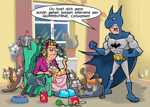 Cartoon: Quarantäne (medium) by Chris Berger tagged catwoman,batman,covid,19,pandemie,corona,virus,katzen,quarantäne,catwoman,batman,covid,19,pandemie,corona,virus,katzen,quarantäne