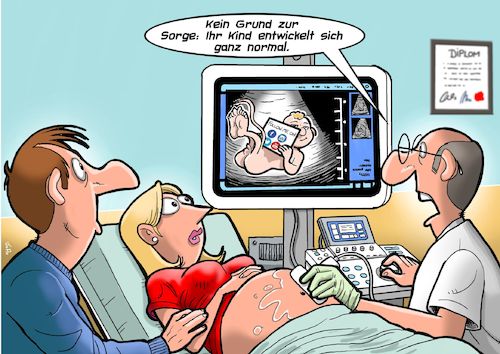 Cartoon: Ultraschall (medium) by Chris Berger tagged ultraschall,schwangerschaft,soziale,medien,mutter,arzt,kind,ultraschall,schwangerschaft,soziale,medien,mutter,arzt,kind