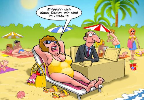 Cartoon: Urlaub (medium) by Chris Berger tagged urlaub,strand,entspannung,büro,abschalten,relax,chillen,urlaub,strand,entspannung,büro,abschalten,relax,chillen