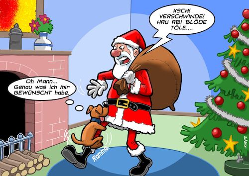 Cartoon: Weihnachtswunsch (medium) by Chris Berger tagged hund,rammelt,bein,weihnachtsmann,xmas,christmas,weihnachten,hund,rammelt,bein,weihnachtsmann,xmas,christmas,weihnachten