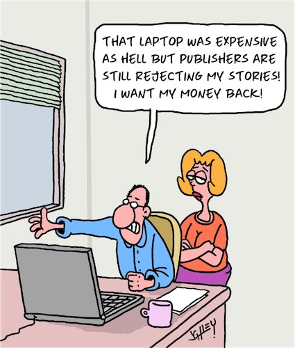 Cartoon: Expensive (medium) by Karsten Schley tagged laptops,technology,success,writers,editors,professions,publishers,literature,money,sales,laptops,technology,success,writers,editors,professions,publishers,literature,money,sales