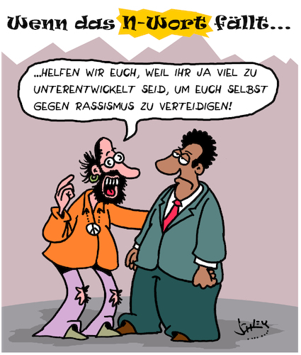 Cartoon: Hilfe (medium) by Karsten Schley tagged rassismus,arroganz,überheblichkeit,bigotterie,gesellschaft,politik,deutschland,rassismus,arroganz,überheblichkeit,bigotterie,gesellschaft,politik,deutschland