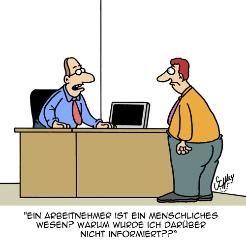 Cartoon: Nicht informiert (medium) by Karsten Schley tagged industrie,personalmanagement,manager,business,wirtschaft,arbeitnehmer,arbeitgeber,arbeit,arbeit,arbeitgeber,arbeitnehmer,wirtschaft,business,manager,personalmanagement,industrie