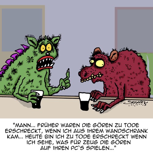 Cartoon: O Schreck!! (medium) by Karsten Schley tagged kinder,jugend,erziehung,computer,monster,alpträume,kinder,jugend,erziehung,computer,monster,alpträume