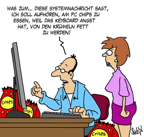 Cartoon: Voll FETT!! (medium) by Karsten Schley tagged computer,ernährung,fastfood,übergewicht,essen,technik,computer,ernährung,fastfood,übergewicht,essen,technik