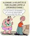 Cartoon: Effets Secondaires (small) by Karsten Schley tagged coronavirus,sante,vaccination,science,recherche,vaccin,politique,allemagne,societe