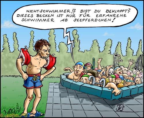 Neulich am Schwimmerbecken von KritzelJo | Sport Cartoon | TOONPOOL