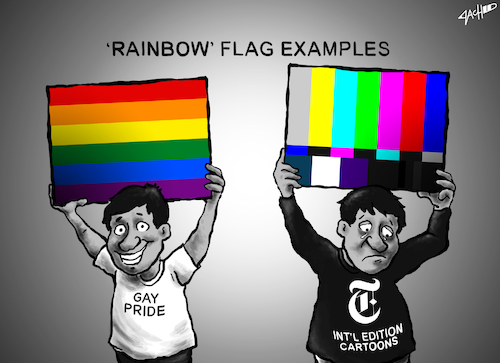 Cartoon: Rainbow Flag Examples (medium) by cartoonistzach tagged rainbow,flag,new,york,times,cartoon,pride,censorship,rainbow,flag,new,york,times,cartoon,pride,censorship,regenbogen,schwul,flagge,homosexuell,bunt